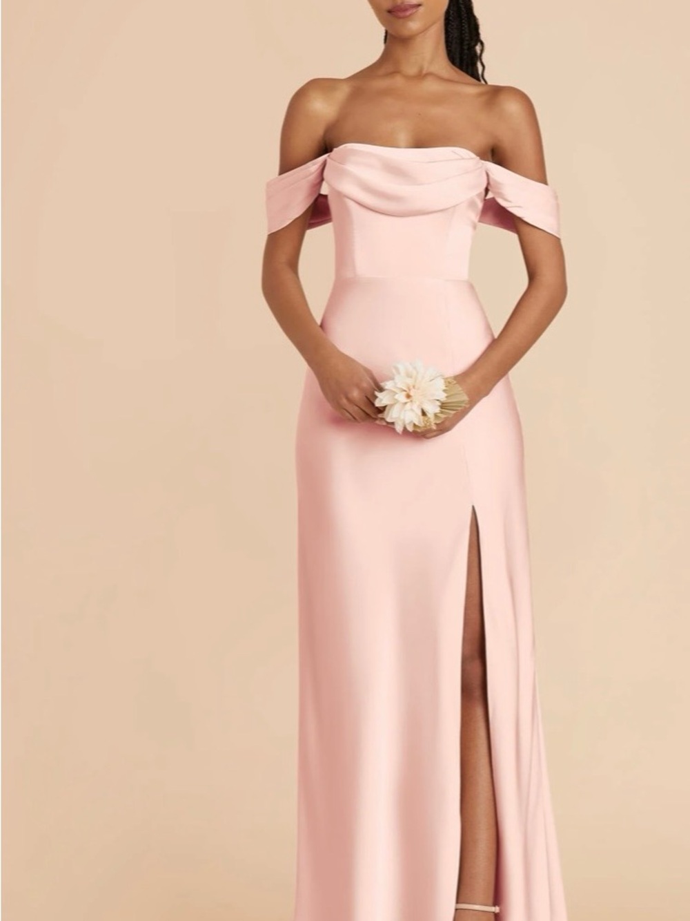 Birdy Grey Blush Pink One-Shoulder Evening Gown with Side Slit